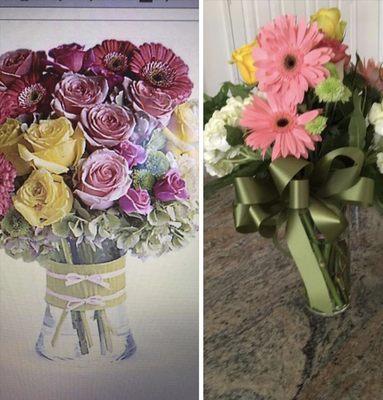 Left: picture online Right: bouquet received