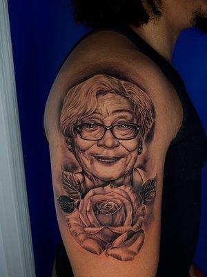 Portrait and Rose Tattoo done by Seke