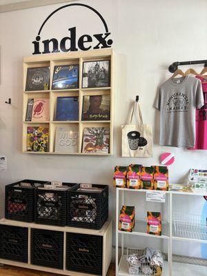 Records, coffee, and merch