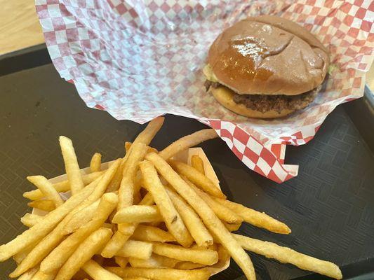 Single patty burger and fries combo