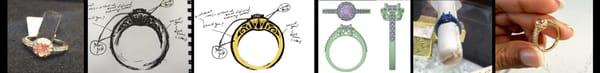 The process: Picked out a ring, sketched out what I wanted different, Barsky's CAD artist modeled it, Chris made a wax cast, final ring made