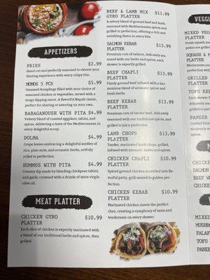 Menu - Apps & meat platters