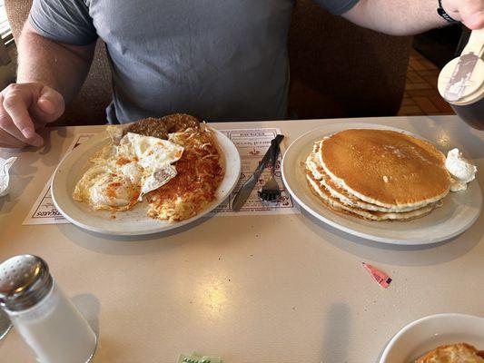 Lumberjack with hashbrowns and pancakes