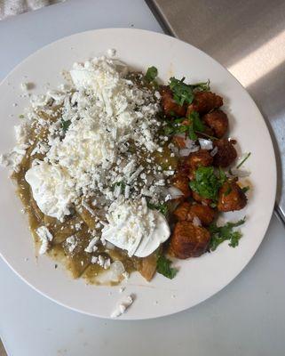 Chilaquiles served with chorizo