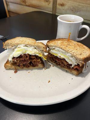 Bacon Egg & Cheese w/ Onion on Wheat Toast