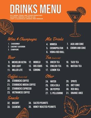 Complimentary Drinks Menu