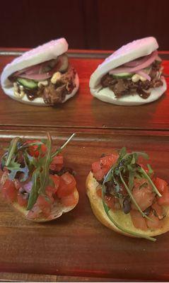 Steamed Buns with Pulled Pork and Bruschetta