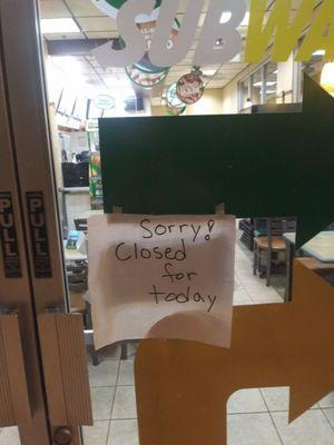 Sorry! Closed for Today.