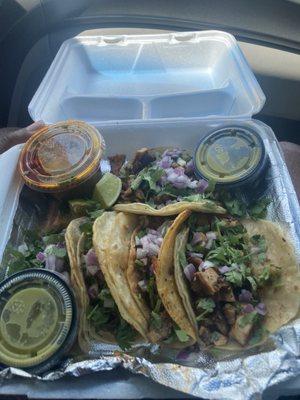 5 taco plate: chicken, brisket, bria