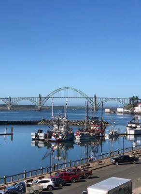 The view from the veranda at the Pacific Maritime Heritage Center. Visit: www.oregoncoasthistory.org for hours of operation.