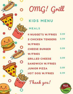 Kid's menu