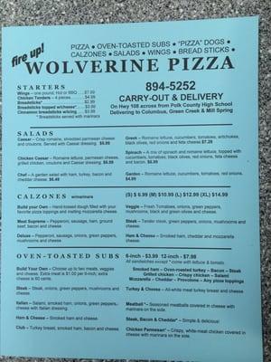 Front of menu