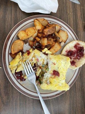 Western Omelette,potatoes and Biscuit