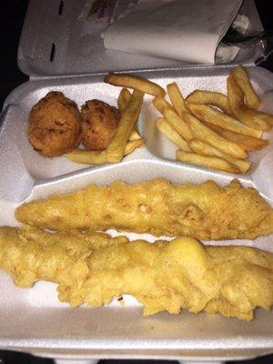 I ordered two of the two piece fish and fries and had a coupon for both of them to be altogether $6.29