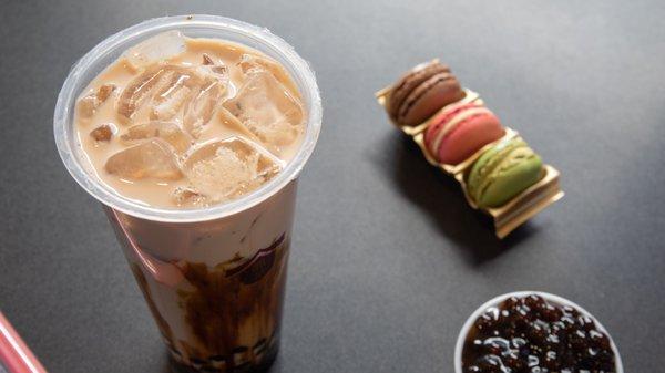 Brown Sugar Boba Milk Tea, side of Macarons