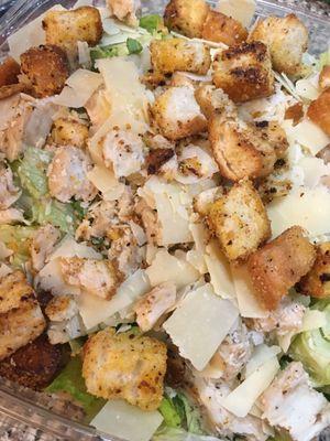 Chicken Caesar salad with tasty, snackable croutons.