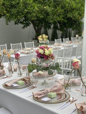 Tables, chairs and charger plates