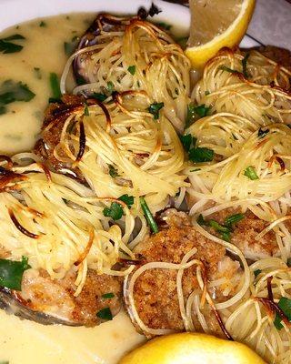 Capellini baked clams