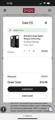 I purchased this case last night 12/12/2023 around 6:30pm for $59 with a $15 trade in an old case. Your website is selling it for $15.