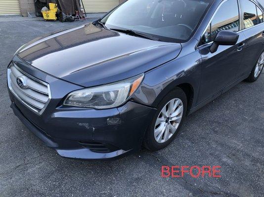 Subaru Legacy left front collision.