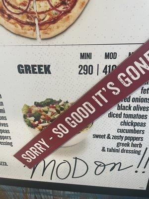 Greek salad sold out