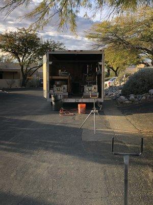 Super Extrusion machine. It Made one length , 40 ft Long in the matching house trim color.