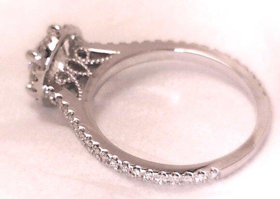 Side view of Custom Vintage E VS1 Engagement ring.