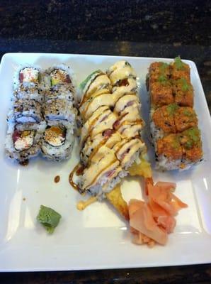 Houston roll, Naked Fish roll, and Spicy Girl Roll