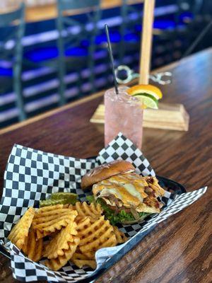 Blacken chicken sandwich with waffle fries