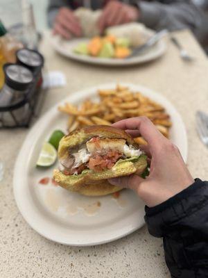 Fish sandwich! Just dug in because I was starving