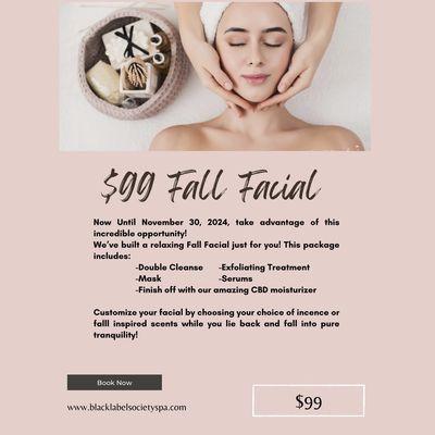 Take advantage of our $99 Fall Facial!