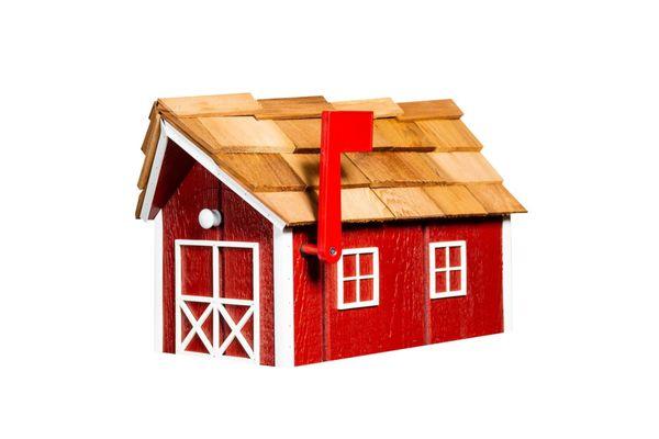 Handcrafted Barn Style Mailbox Red with White Trim