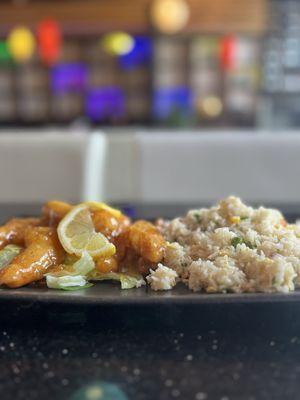 Lemon chicken and chicken fried rice