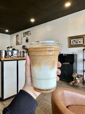 iced vanilla latte ($5)