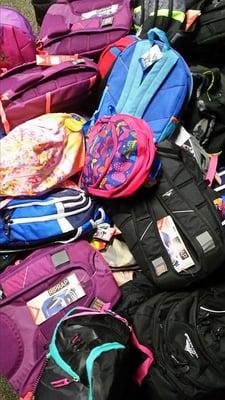 Backpacks full of school supplies to give away for our partnership with Monroe Middle School.