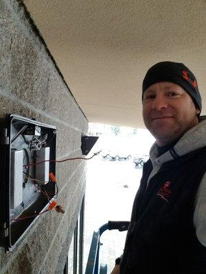 Installing new LED lighting at Frontier Arena.