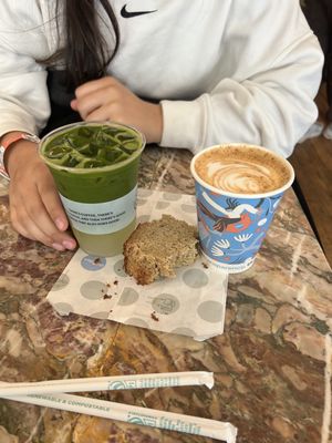 Matcha lemonade and graham cracker latte