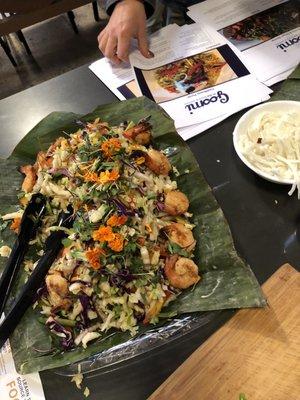 Cooking Demonstration for healthy meals for Goomi Group in Ventura California Asian Napa Cabbage slaw with sriracha ginger shrimp