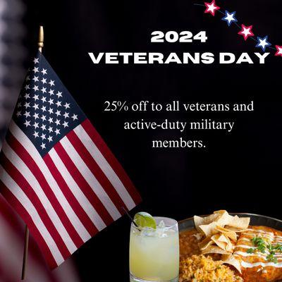 25% OFF Veterans Day!!