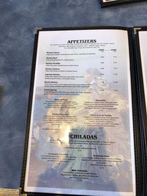 Menu as of April 2021