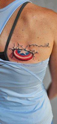 Captain America sheild on back by Joey Darko