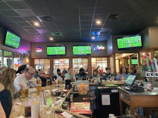 large open bar area every seat filled for Eagles vs. Buccaneers game