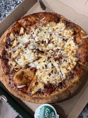 BBQ chicken bacon pizza