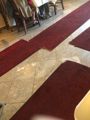 Tattered carpeting in need of replacing or repair