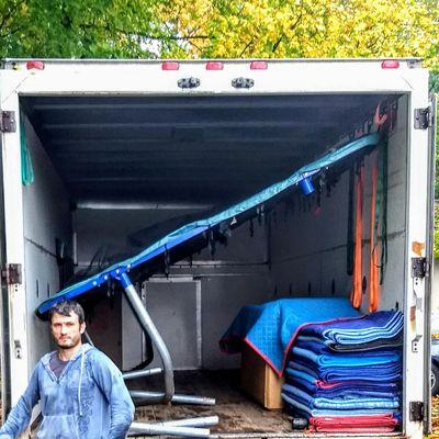 Moving heavy and large trampoline during one of our local moves in Caldwell, NJ.