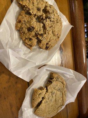 Cowboy cookie (top) and chocolate chip cookie (bottom)