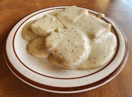 Biscuits and peppery gravy.