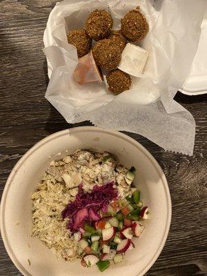 Chicken Kebab bowl and Falafel