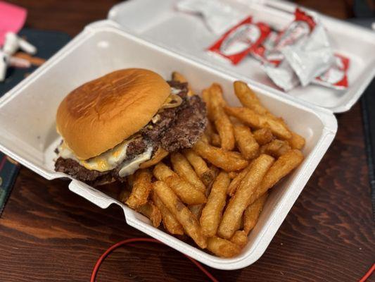 Double Smash Burger and Fries