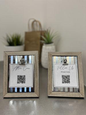 Inside SugarTan after care QR codes